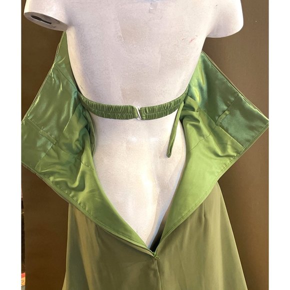 Olive Green Formal Dress Tie-back Shelf Bra Evening Gown Small Train - Picture 7 of 13